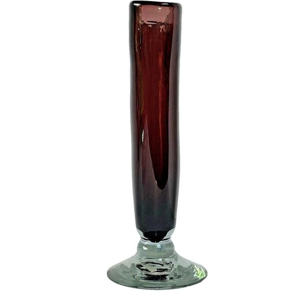 Vintage Amethyst to Clear 11" Fan Vase Hand Blown Glass - Picture 15 of 15